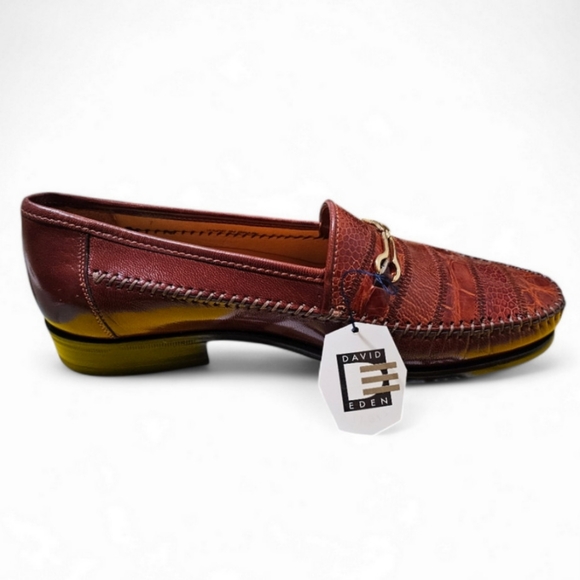 DAVID EDEN SHOES Alligator/Ostrich Cognac Loafers Mens Size 7 - Picture 4 of 11